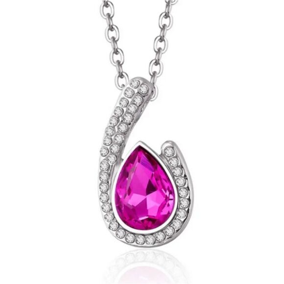 Pink Crystal Tear Drop Diamond Necklace - Picture 4 of 4